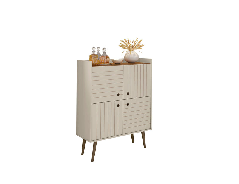 Manhattan Comfort Bogart Mid-Century Modern Accent Cabinet - Off-White & Natural