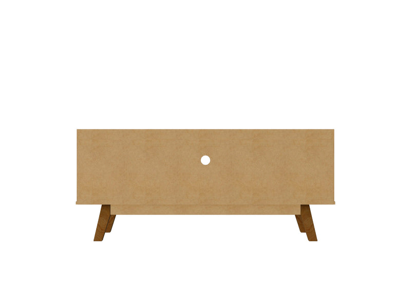 Manhattan Comfort Mid-Century Modern Marcus 53.14\" TV Stand with Solid Wood Legs - Greige & Natural