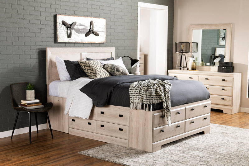 Yorkdale 12-Drawer Platform Bed with Headboard & Storage Frame, Made in Canada, White - Queen Size