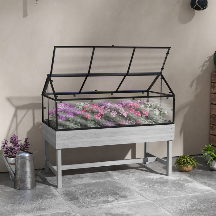 Outsunny Raised Garden Bed With Cold Frame Greenhouse Vent Distressed Grey