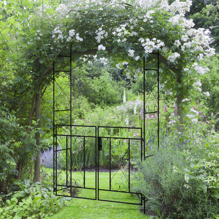 Outsunny 7.6ftmetal Garden Arch W/ Double Gate, Garden Arbor Trellis, Black