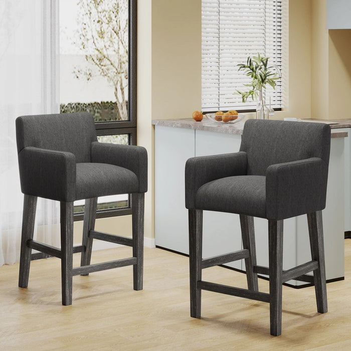Lewis 26\" Seat Height Counter Stools Set Of 2 With Upholstered Fabric And Solid Wood Legs, Charcoal