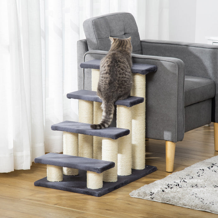 Pawhut 4 Tier Pet Stairs Dog Cat 4 Steps Kitty Scatching Post Cat Scratch Furniture Dark Grey