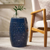 Phoenix Indoor 12" Barrel Shape Iron Side Table With Lace-cut Design - Navy Blue | Table D’appoint Interieure Phoenix En Fer De Forme Tonneau 12", Avec Motif Ajoure - Bleu Marine