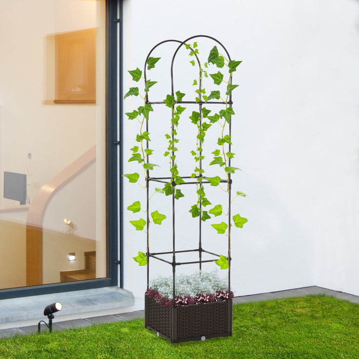 Outsunny 16'' X 16'' X 70'' Garden Bed With Trellis, Planter Box With Self-watering Disk, Drainage Holes, & Steel Frame For Climbing Plants