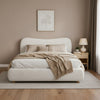 Camille Platform Bed with Curved Headboard and Luxurious Boucle Upholstery,Queen Size,White Queen Bed  | Lit plateforme Camille avec tete de lit incurvee et tapissage boucle luxueux, taille Queen, blanc