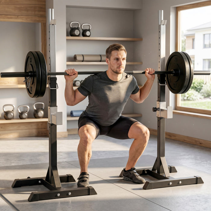 Soozier 2-Piece Adjustable Squat Rack for Home Gym Strength Training, Black