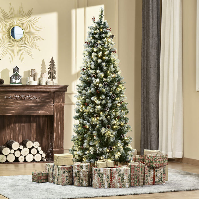 Homcom 6' Prelit Flocked Artificial Xmas Tree W/ Pine Cones, Berries
