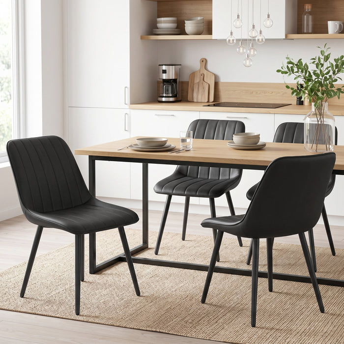 HOMCOM Dining Chairs Set of 4, Modern Faux Leather Kitchen Chairs, Black