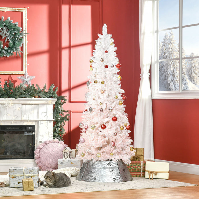 HOMCOM 5 Foot Artificial Christmas Tree with Metal Base Pink and White