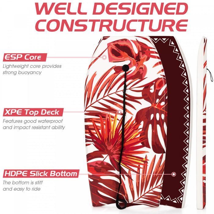 Costway 41\" Bodyboard Lightweight Surfboard W/wrist Leash Fin Eps Core For Kids & Adults