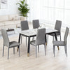 Ava Modern Diamond Grid Pattern Dining Chair Set (6-Pack) with Fireproof Leather and Metal Frame,Grey  | Ensemble de chaises de salle a manger modernes Ava avec motif de grille en diamant (lot de 6), cuir ignifuge et cadre en metal, gris