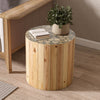 Liam Round Solid Wood End Table,Beige Brown  | Liam Table d'Appoint Ronde en Bois Massif, Brun Beige