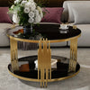 Nancy 31.5" Round Mirror Coffee Table With Lower Shelf - Black | Table Basse Ronde Nancy De 31,5" Avec Plateau Miroir Et Etagere Inferieure - Noire
