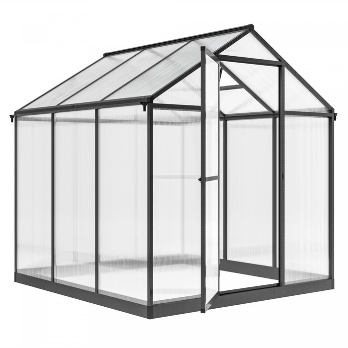 Outsunny 8' X 6' X 6.4' Walk-in Polycarbonate Greenhouse, Charcoal Grey