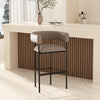 Onda Contemporary Vegan Leather Metal Upholstered Barstool in Taupe | Tabouret de bar contemporain Onda en similicuir vegan et metal, coloris taupe