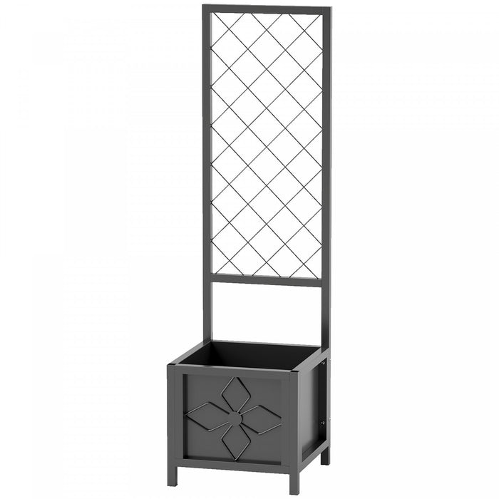 Outsunny Metal Planter Box Galvanized Planter with Trellis, Drainage Holes