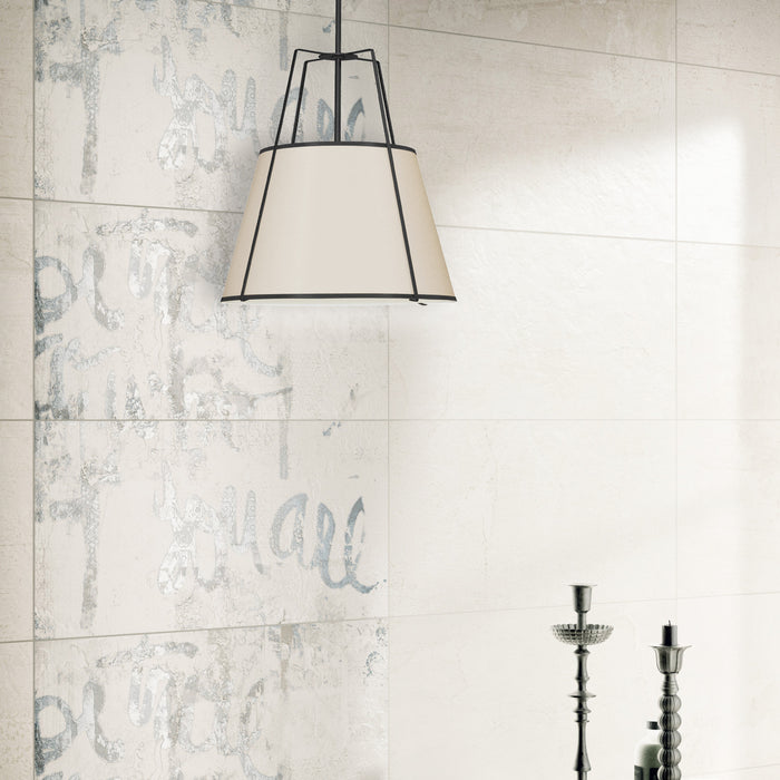 Dainolite Trapezoid 3 Light Pendant Trapezoid Black/Cream Shade White Fabric Diffuser Lamp