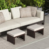 Outsunny Wicker Outdoor Ottoman Footstool with Cushion, Set of 2, Khaki
