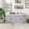Daniel Solid Wood Storage Bench With 4-door Shoe Cabinet With Adjustable Shelves - Grey Wash | Daniel Banc De Rangement En Bois Massif Avec Armoire A Chaussures A 4 Portes Et Etageres Reglables, Finition Gris Vieilli