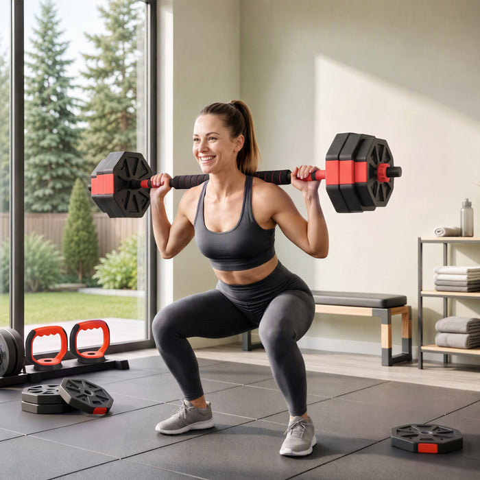 Soozier 6-in-1 Adjustable Dumbbell Set, 55lbs Free Weights Set, Red