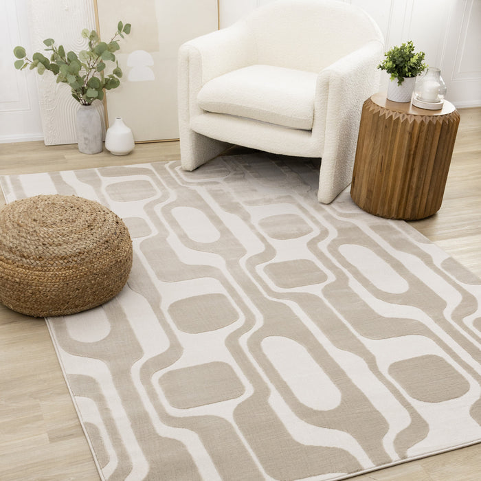 Leopold Modern Mid-Century Beige Cream Area Rug - 2'7\" x 4'11\"