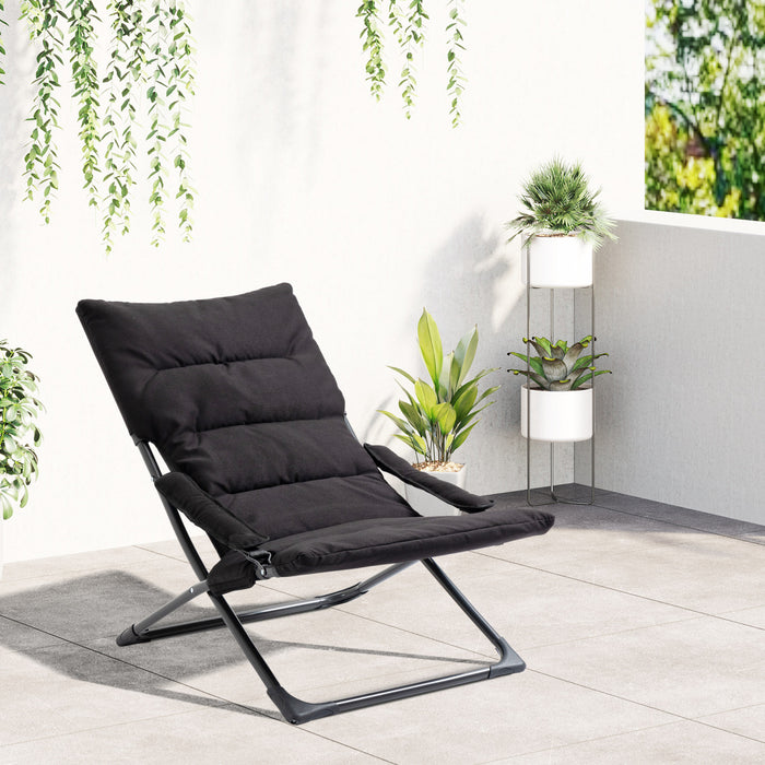 Outsunny Folding Lounge Chair, Camping Beach Chair, Black