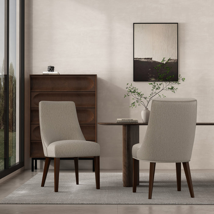 Beever Modern Wood Chenille Dining Chair in Taupe - Set of 2