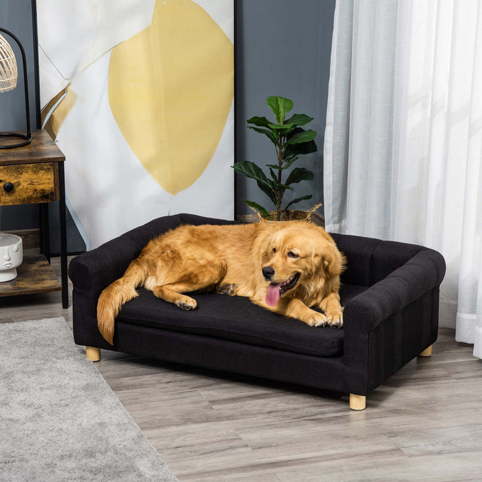 Pawhut Modern Pet Sofa Cat Or Medium Large Dog Bed W/ Removable Seat Cushion, Black