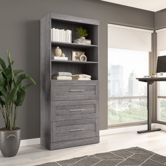 Bestar Pur 36 W Closet Organizer with Drawers - Bark Grey