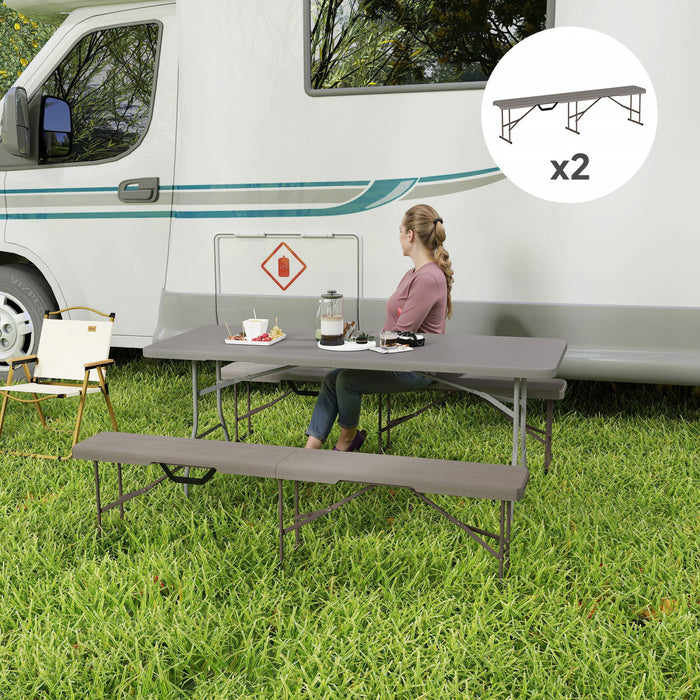 Outsunny 6 Ft Plastic Folding Bench, Portable Bench Seat, Distressed Brown
