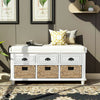 Harvey Solid Wood Storage Bench With Drawers And Rattan Baskets - White | Banc De Rangement Harvey En Bois Massif Avec Tiroirs Et Paniers En Rotin, Blanc