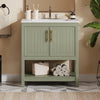 Simona 30" Solid Wood Bathroom Vanity With Ceramic Sink And Storage - Green | Simona Meuble-lavabo En Bois Massif 30" Avec Vasque En Ceramique Et Espace De Rangement - Vert