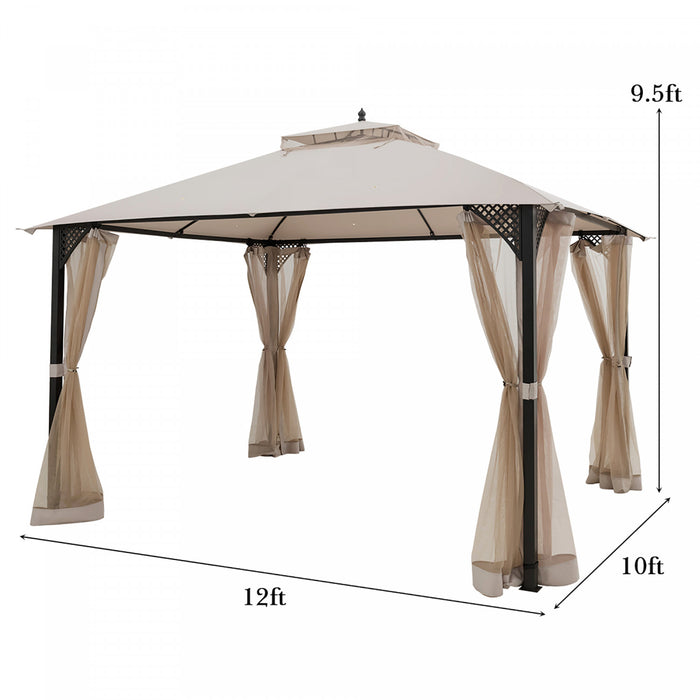 Costway 12' X 10' Outdoor Patio Gazebo Canopy Shelter Double Top Sidewalls Netting Beige