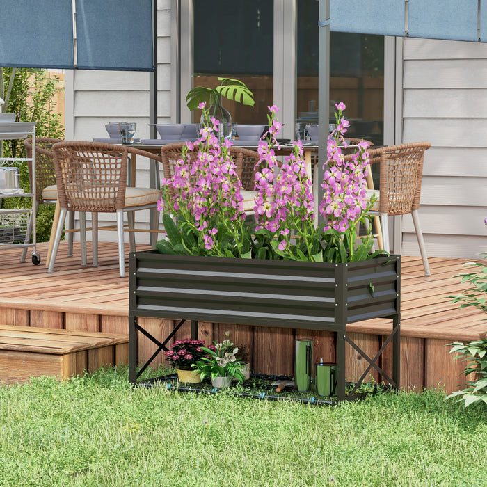Outsunny Galvanized Raised Garden Bed with Legs and Storage Shelf, Black