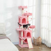 PawHut Cat Tree, 70" Multi-Level Cat Tower for Indoor with 2 Condos, 2 Plush Top Perches, Hammock, Platforms, Toy Balls, Sisal Scratching Posts and Board, Pink