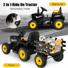 Costway 12v Kids Ride On Tractor With Trailer Ground Loader W/ Rc & Lights Dark Black