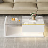 Ethan High-Gloss 35.4" Long Coffee Table with Glass and LED Effect,White | Ethan Table Basse Haute Brillance de 35,4" avec Verre et Effet LED, Blanc