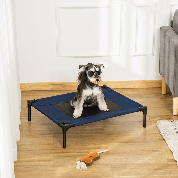 Pawhut Elevated Pet Bed Dog Cat Cot Cozy Beds Camping Comfortable, Blue And Black