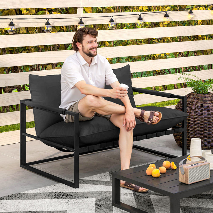 Outsunny Outdoor Sofa Loveseat, Webbing Patio Couch With Thickened Cushion