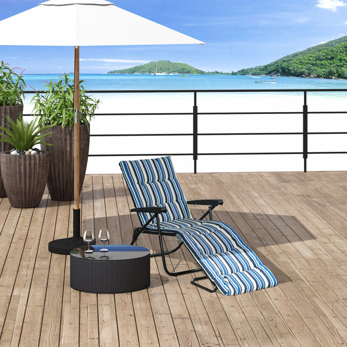 Outsunny Folding Lounge Chair W/ Cushion, Adjustable Back, Blue And White