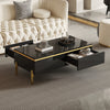 Lustra 39.4 Inch Modern High-Gloss Coffee Table with Dual Drawers and Gold Accents, Black | Lustra Table Basse Moderne Haute Brillance 39.4 po avec Double Tiroirs et Accents Dores, Noir