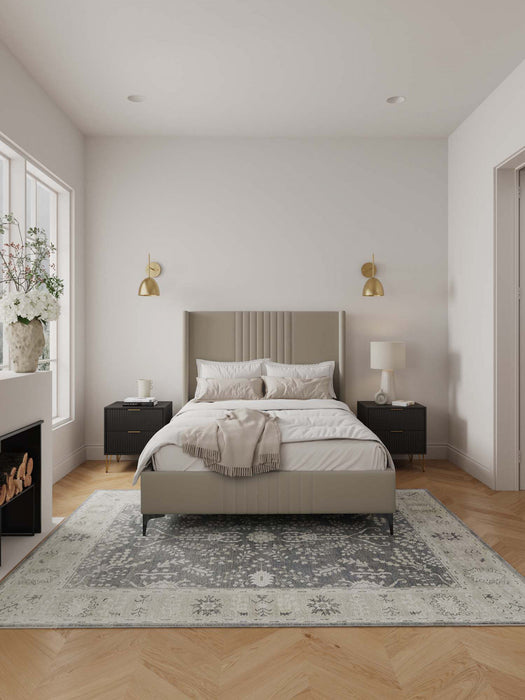 Promenade Mid-Century Modern Upholstered Velvet Full Bed in Rustic Taupe