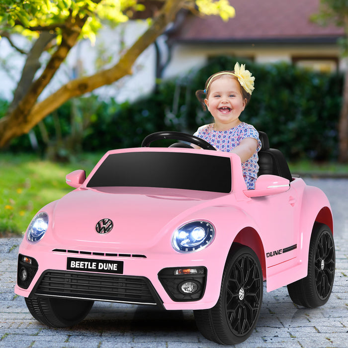 Costway 12v Kids Ride On Car Licensed Volkswagen Beetle W/ Remote Control & Music Pink