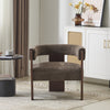 Olivia Velvet Upholstered Accent Armchair with Barrel Back Design and Rubber Wood Frame,Dark Brown Accent Chair | Olivia Fauteuil d’appoint rembourre en velours avec dossier cylindrique et structure en bois de caoutchouc, marron fonce