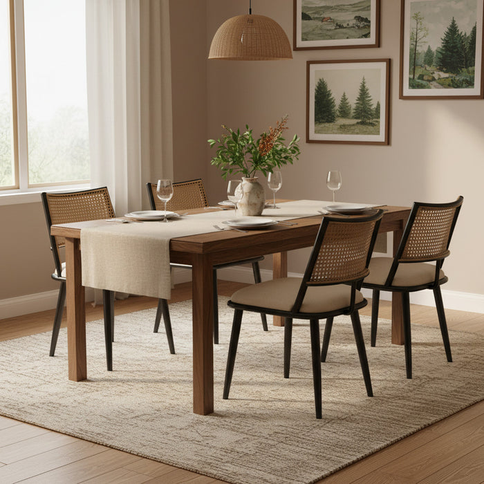 Oliver Modern Dining Chairs with PU Upholstered and PE Rattan Backrest Set of 4,Black