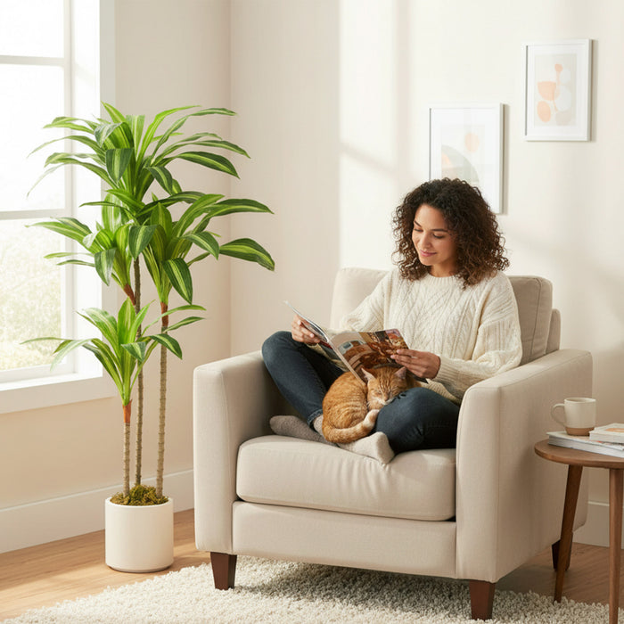 HOMCOM 4FT Artificial Dracaena Tree, Lifelike Fake Plant for Home Decor
