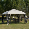 Outsunny 12' X 10' Outdoor Patio Gazebo Canopy With Double Tier Roof, Removable Mesh Sidewalls, Tria|Auvent De Tonnelle De Terrasse Exterieure Outsunny 12 Pi X 10 Pi Avec Toit A Deux Niveaux, Parois La