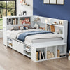 Ethan Multifunctional Daybed with Integrated Storage with Drawers and Bookcase,Twin Size,White Twin Bed | Banquette-lit multifonction Ethan avec rangement integre, tiroirs et bibliotheque, taille simple, blanc