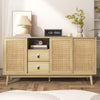 Oliver 61" Sideboard Cabinet with Rattan Sliding Doors and Drawers,Natural Accent Cabinet | Oliver 61" Buffet avec Portes Coulissantes en Rattan et Tiroirs, Naturel